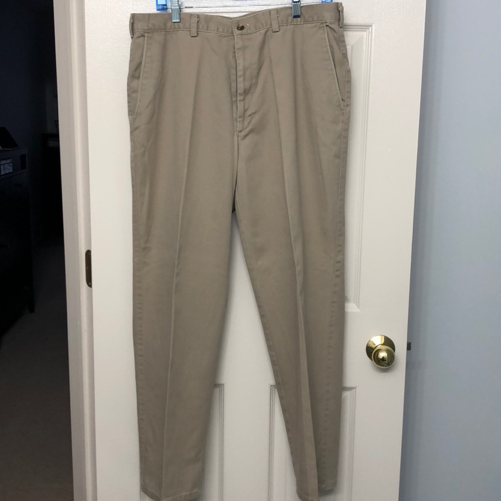 Light beige flat front khakis